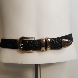 Elegant Black Glitter Belt with Gold Buckle